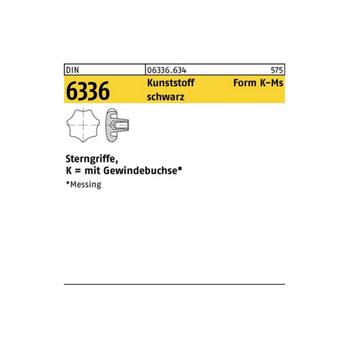 Bild von Sterngriff DIN 6336 Kunststoff schwarz Form K-Ms mit Messing-Gewindebuchse M12