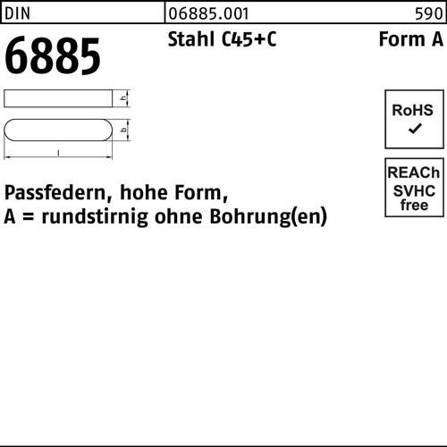 Bild von 10 Stk. Passfeder DIN 6885 FormA rundstirnig/o.Bohrung A 20x 12x 60 Stahl C45+C