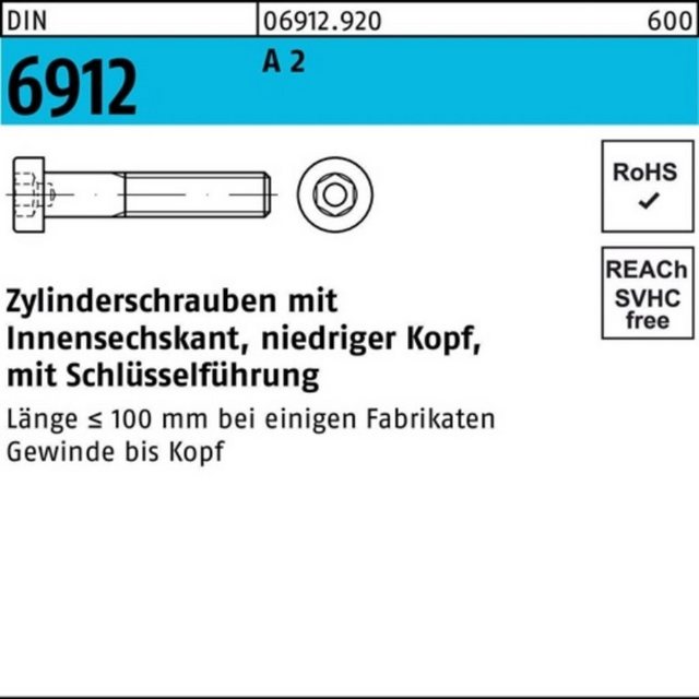 Bild von Reyher Zylinderschraube 100er Pack Zylinderschraube M 8 x 16 DIN 6912 m.Innensechskant A 2