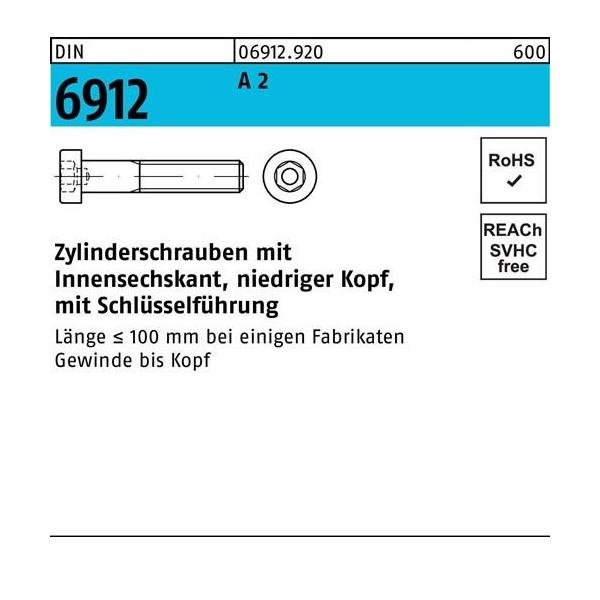 Bild von 100 Stk. Zylinderschraube DIN 6912 Innen-6kt M10x 20 A 2 100 Stück Noname