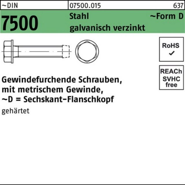 Bild von Reyher Gewindeschraube 1000er Pack Gewindefurchendeschraube DM 5 x 25 DIN 7500 6-kantflanschk