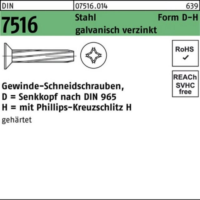 Bild von Reyher Gewindeschraube 2000er Pack Gewindeschneidschraube DM 3 x 12 -H DIN 7516 Senkkopf m.Kr