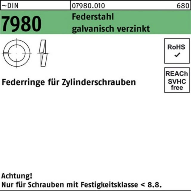 Bild von Reyher Zylinderschraube 1000er Pack Federring 4 DIN 7980 f.Zylinderschrauben Federstahl galvan