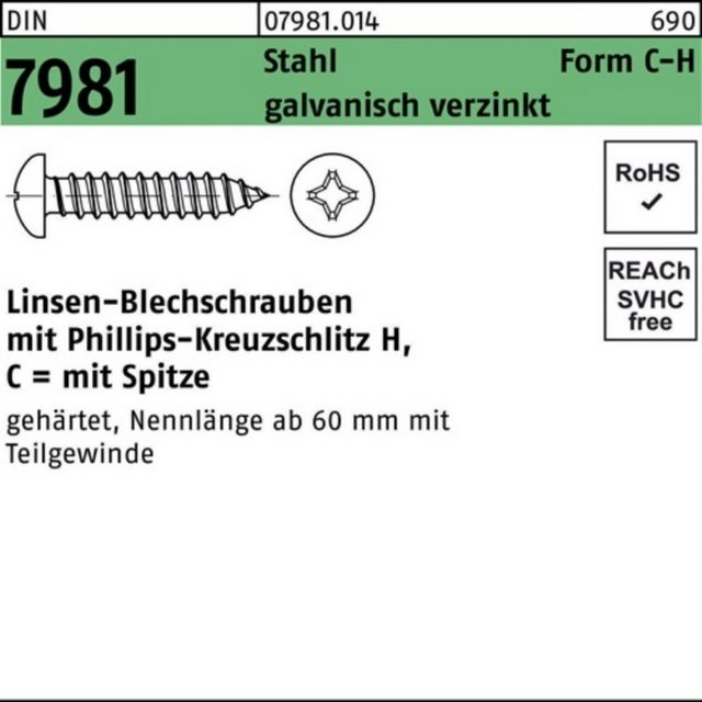 Bild von Reyher Blechschraube 1000er Pack Blechschraube C4,2 x 9,5-H DIN 7981 LIKO m.Kreuzschlitz-PH