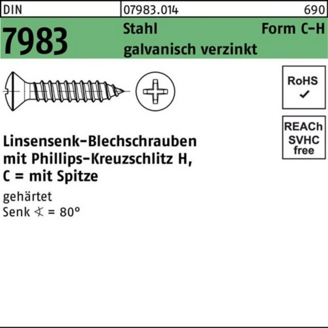 Bild von Reyher Schraube 100er Pack Linsensenkblechschraube C 4,2 x 25 -H DIN 7983 m.Kreuzschli