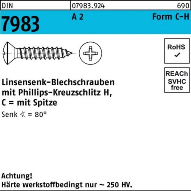 Bild von Reyher Schraube 500er Pack Linsensenkblechschraube C 4,2 x 22 -H DIN 7983 m.Kreuzschli