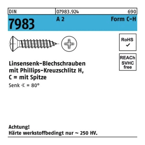 Bild von Linsensenk-Blechschraube DIN 7983 A 2 6,3 x 38 -C-H von Reyher