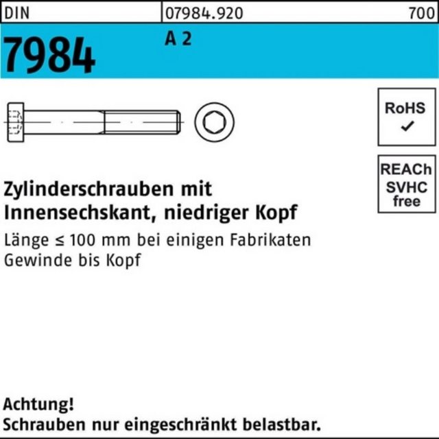 Bild von Reyher Zylinderschraube 100er Pack REYHER 079849200050025 Zylinderschraube DIN 7984 m.Innensec