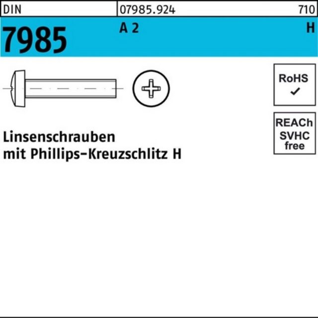Bild von Reyher Linsenschraube 200er Pack Linsenschraube M 2 x 4 -H DIN 7985 m.Kreuzschlitz-PH A 2