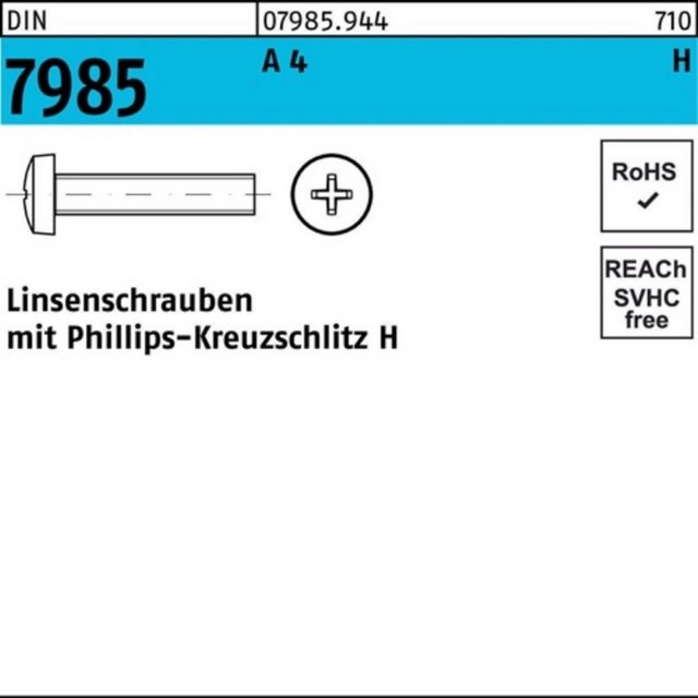 Bild von Reyher Schraube 200er Pack Linsenschraube M 6 x 16 -H DIN 7985 m.Kreuzschlitz-PH A 4