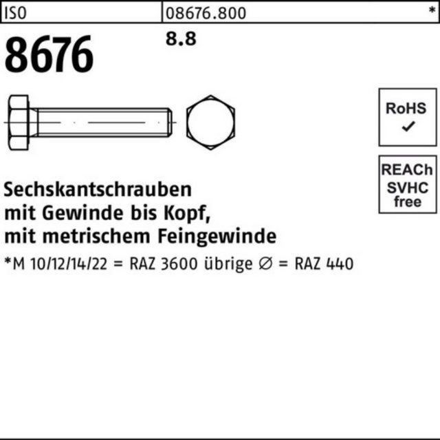 Bild von Reyher Sechskantschraube 100er Pack Sechskantschraube M 14 x1,5 x 35 ISO 8676 VG 44416