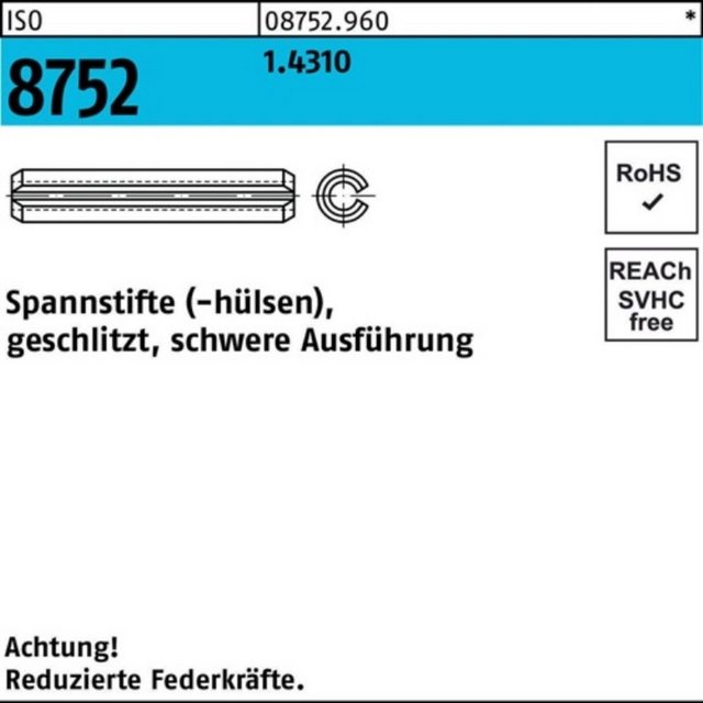 Bild von Reyher Spannstift 100er Pack Spannstift 10 x 18 ISO 8752 geschlitzt 1.4310 schwere Ausf.