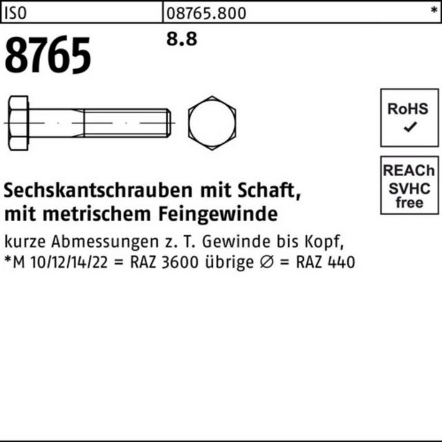 Bild von Reyher Sechskantschraube 100er Pack Sechskantschraube M 10 x1,25x 50 ISO 8765 m.Schaft 44416