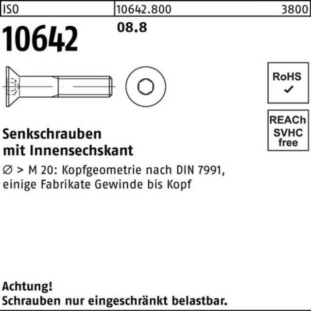 Bild von Reyher Senkschraube 100er Pack 106428000160090 Senkschraube ISO 10642 Innensechskant M 16