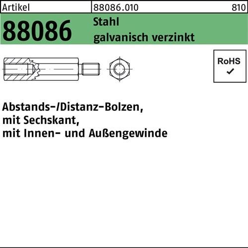 Bild von 100 Stk. Sechskantabstandsbolzen R 88086 M5x 18/10 Innen/Außengew. Stahl gal Zn