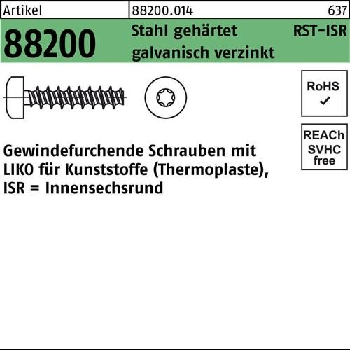 Bild von 1000 Stk. Gewindefurchendeschraube R 88200 Liko ISR 3x8-T10 Stahl geh.galv.verz.