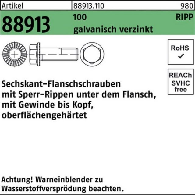 Bild von Reyher Schraube 500er Pack Sechskantflanschschraube M 6 x 14 R 88913 Sperr-Ripp VG 100