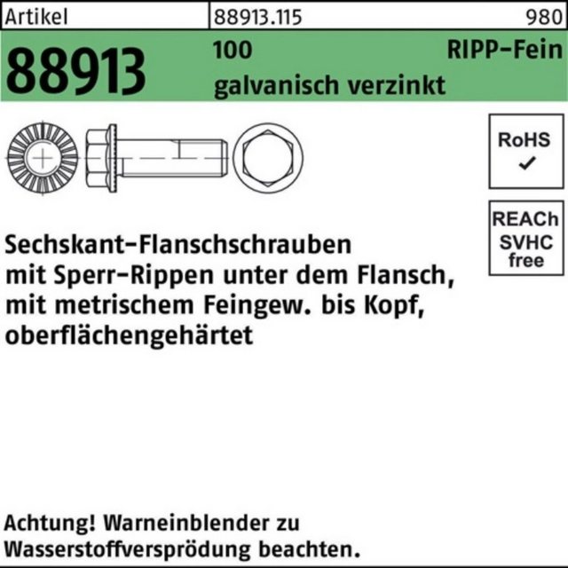 Bild von Reyher Schraube 100er Pack Sechskantflanschschraube M 14 x 1,5 x 60 R 88913 Sperr-Ripp