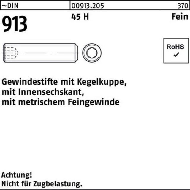 Bild von Reyher Gewindebolzen 100er Pack Gewindestift M10 x 1,25x 50 DIN 913 Kegelkuppe/Innen-6-kant
