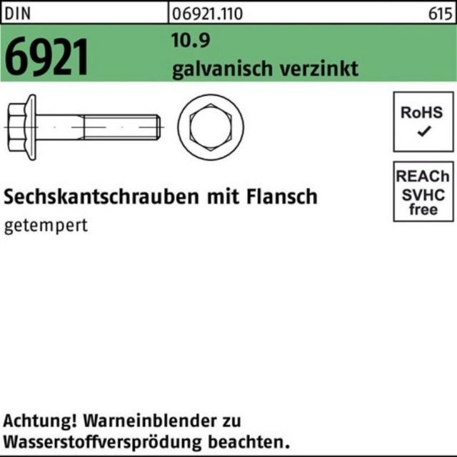 Bild von Reyher Sechskantschraube 100er Pack Sechskantschraube M 12 x 70 DIN 6921 m.Flansch 10.9 galvani