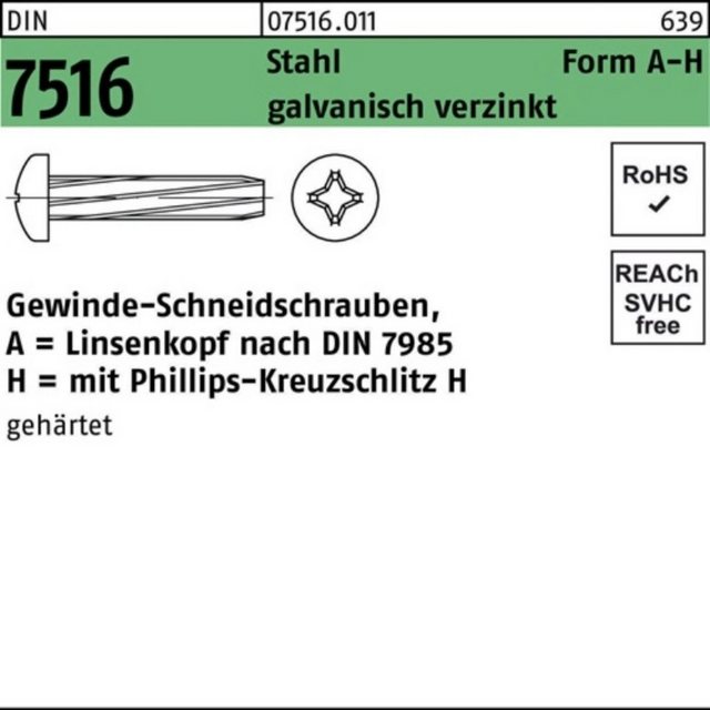 Bild von Reyher Gewindeschraube 500er Pack Gewindeschneidschraube AM 8 x 35 -H DIN 7516 Linsenkopf m.K