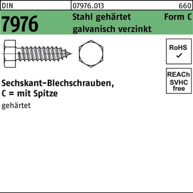 Bild von Reyher Blechschraube 250er Pack Blechschraube C 4,8 x 50 DIN 7976 m.Sechskant/Spitze Stahl