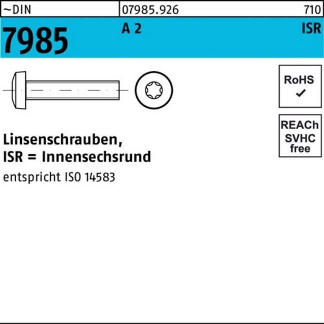 Bild von Reyher Linsenschraube 500er Pack Linsenschraube M 8 x 10 -T45 DIN 7985 m.Innensechsrund A 2