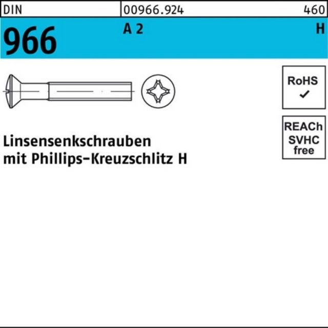 Bild von Reyher Linsenschraube 200er Pack 009669240080010 Linsensenkschraube DIN 966 m.Kreuzschlitz P