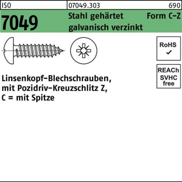 Bild von Reyher Blechschraube 100er Pack Blechschraube 3,9x 19 -C-Z ISO 7049 LIKO m.Spitze/Kreuzschl