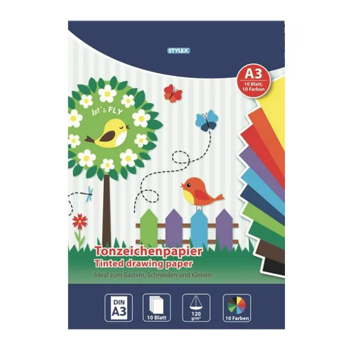Bild von Stylex Tonzeichenpapier DIN A3 - 10 Blatt in 10 Farben