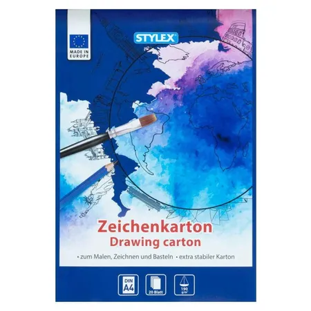 Bild von Stylex 46727 - Zeichenkartonblock weiß, DIN A4, 20 Blatt 190 g/m², extra stabiler Block mit weißem Zeichenpapier, zum Zeichnen, Malen und Skizzieren