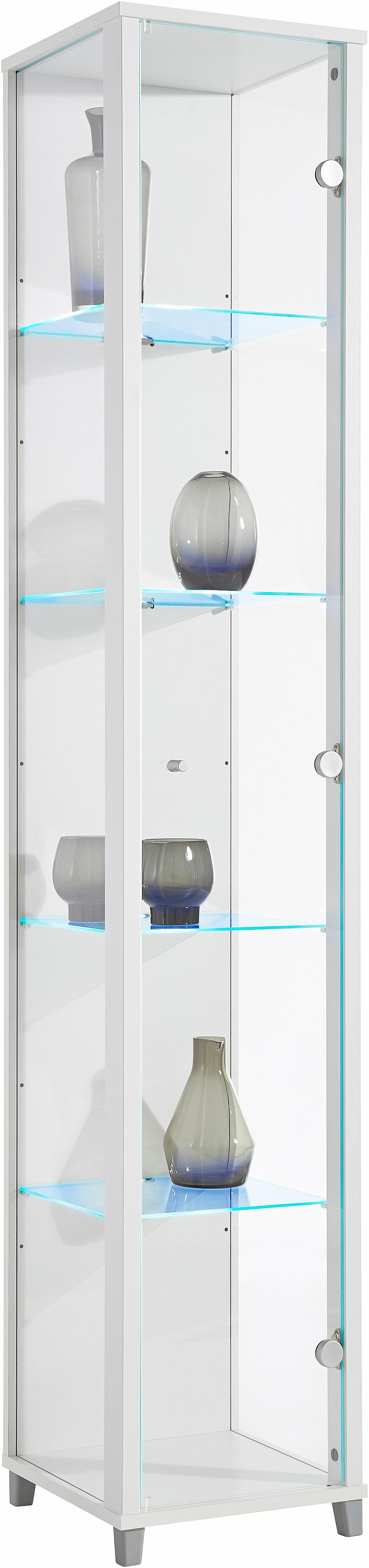Bild von Displaycabinetsuk Home Einzelvitrine aus Glas weiß mit Spiegelrückwand, 4 bewegliche Glasablagen & Strahler