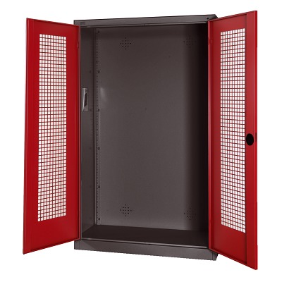 Bild von C+P Modul-Sportgeräteschrank mit Lochblech-Flügeltüren, HxBxT 195x120x50 cm, Rubinrot (RAL 3003), Einzelschließung