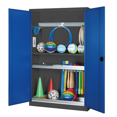 Bild von C+P Modul-Sportgeräteschrank "Komplettausstattung" mit Vollblech-Flügeltüren, HxBxT 195x120x50 cm, Klinkengriff, Einzelschließung
