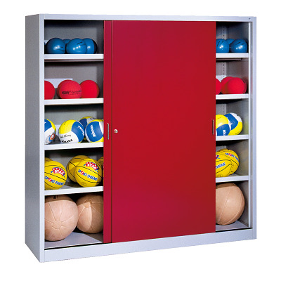 Bild von C+P Ballschrank mit Vollblech-Schiebetüren (Typ 4), HxBxT 195x120x50 cm, Rubinrot (RAL 3003), Gleichschließung