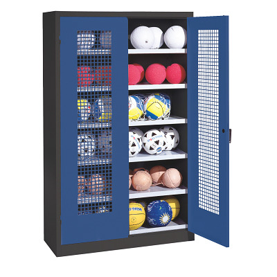 Bild von C+P Ballschrank mit Lochblech-Flügeltüren (Typ 3), HxBxT 195x120x50 cm, Ergo-Lock Muldengriff, Gleichschließung