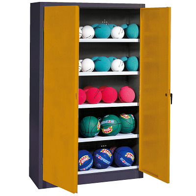 Bild von C+P Ballschrank mit Vollblech-Flügeltüren (Typ 3), HxBxT 195x150x50 cm, Goldgelb (RAL 1004), Gleichschließung