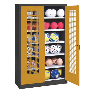 Bild von C+P Ballschrank mit Lochblech-Flügeltüren (Typ 3), HxBxT 195x120x50 cm, Goldgelb (RAL 1004), Einzelschließung