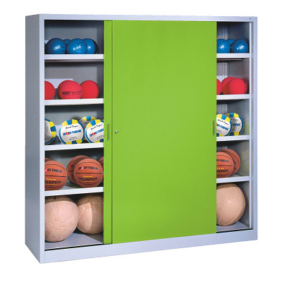 Bild von C+P Ballschrank mit Vollblech-Schiebetüren (Typ 4), HxBxT: 195x160x40 cm, Clowngrün (RAL 110 80 60), Gleichschließung