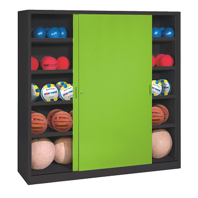 Bild von C+P Ballschrank mit Vollblech-Schiebetüren (Typ 4), HxBxT: 195x160x40 cm, Clowngrün (RAL 110 80 60), Gleichschließung