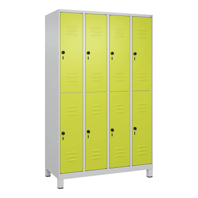 Bild von C+P Doppel-Garderobenschrank "Classic Plus", Abteilbreite 30 cm, mit Füßen, Clowngrün (RAL 110 80 60), 195x120x50 cm/ 8 Fächer