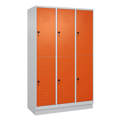 Bild von C+P Doppel-Garderobenschrank "Classic Plus", Abteilbreite 40 cm, mit Sockel, Reinorange (RAL 2004), 195x120x50 cm/ 6 Fächer