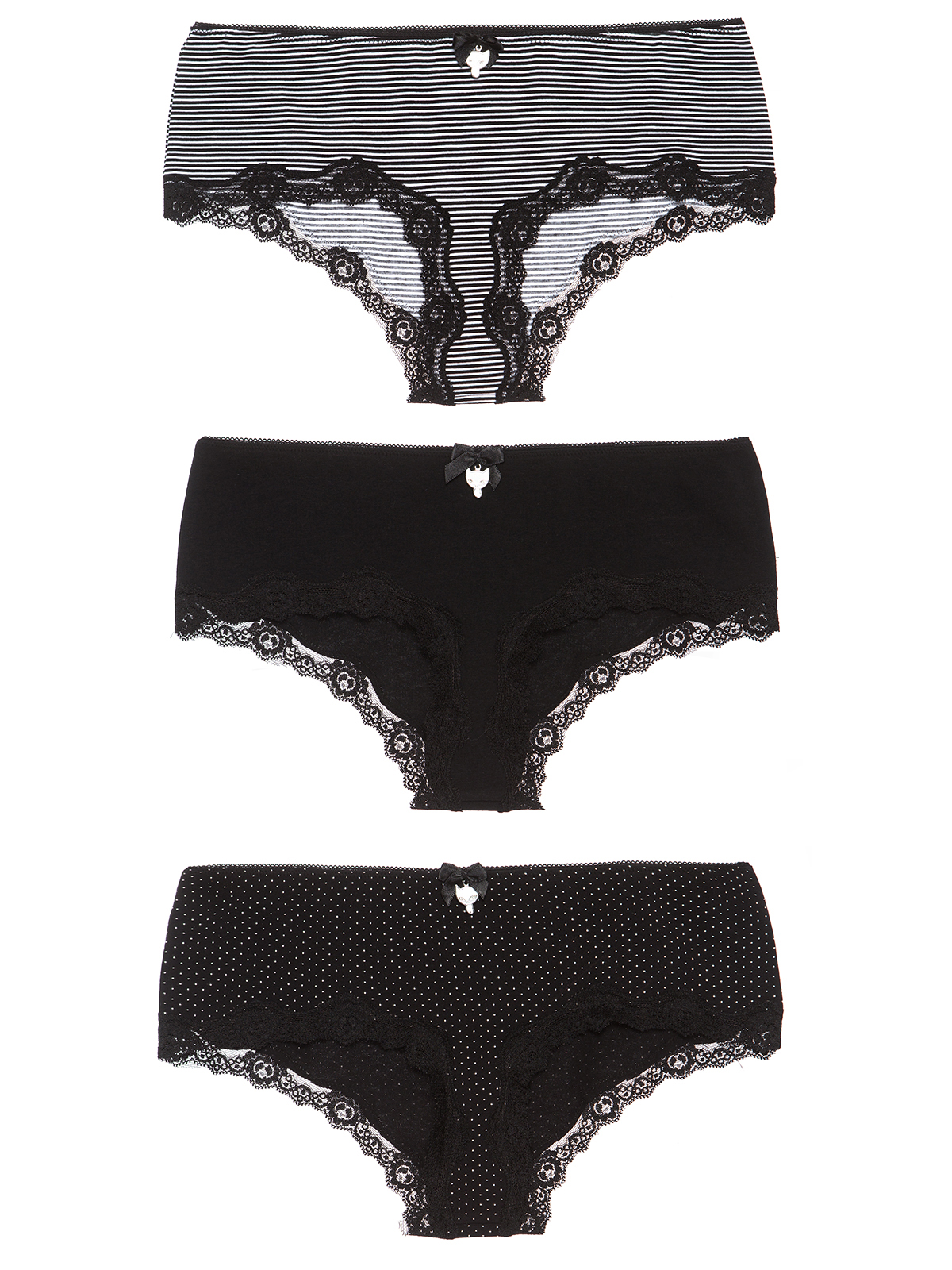 Bild von Pussy Deluxe 3er Set Damen Hipster-Set schwarz allover