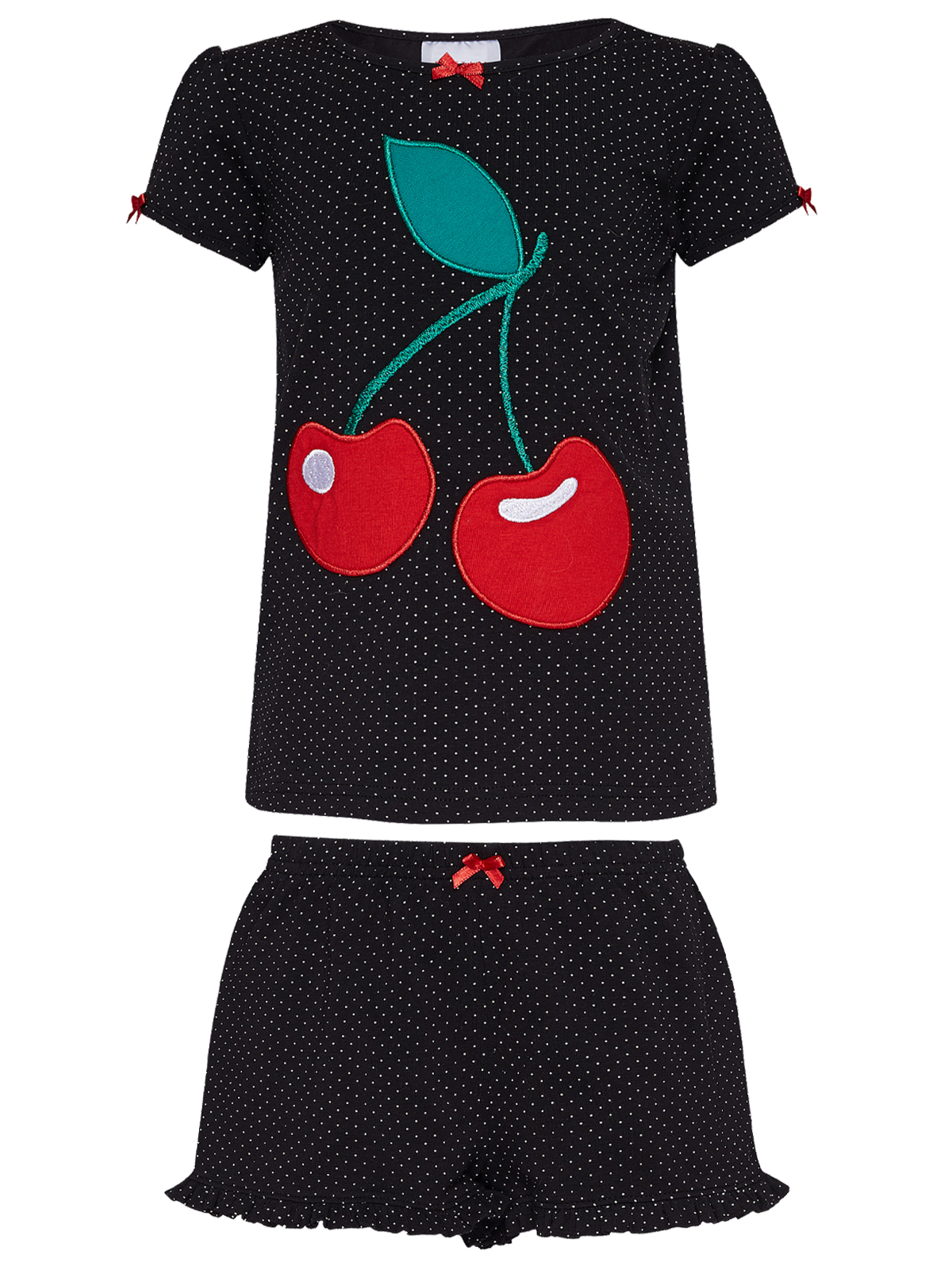 Bild von Pussy Deluxe Dotties & Cherry Girl Kinder Schlafanzug schwarz allover