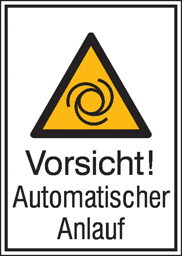Bild von Warn-Kombischild Vorsicht! Automatischer Anlauf Aluminium (B x H) 131mm x 185mm ISO 7010 1St.