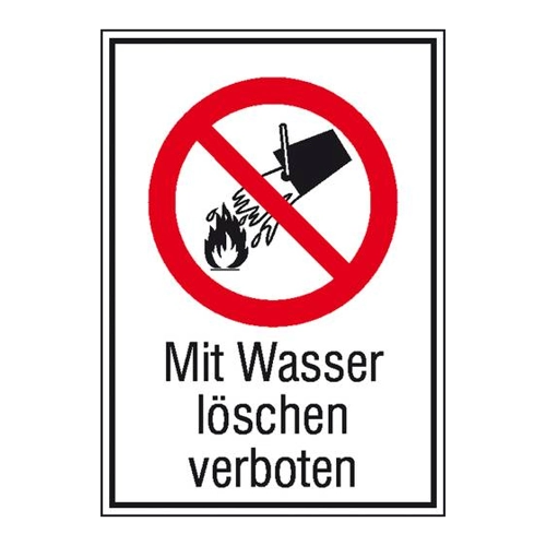 Bild von Betriebsanweisungen auf Aluminium: Verbots-Kombischild »Mit Wasser löschen verboten«