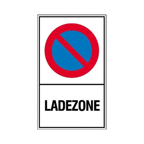 Bild von Haltverbotsschild »Symbol: Eingeschränktes Haltverbot, Text: Ladezone«