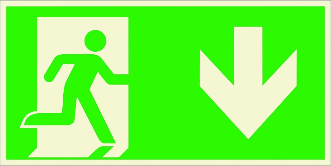Bild von SafetyMarking Fluchtwegschild Aluminium Notausgang rechts, abwärts 15.A1055 (B x H) 300mm x 150mm I