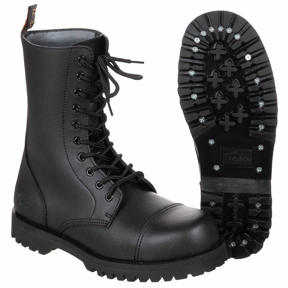 Bild von Stiefel 10-Loch Marke Pure Trash" schwarz, Stahlkappe, Schrauben 40 (UK 6)"