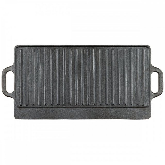 Bild von FoxOutdoor Grillplatte Fox Outdoor Grillplatte, Gusseisen, 2 Griffe, ca. 50 x 23 x 1,5 cm (Packung), geriffelte Grillfläche ca. 41 x 19 cm